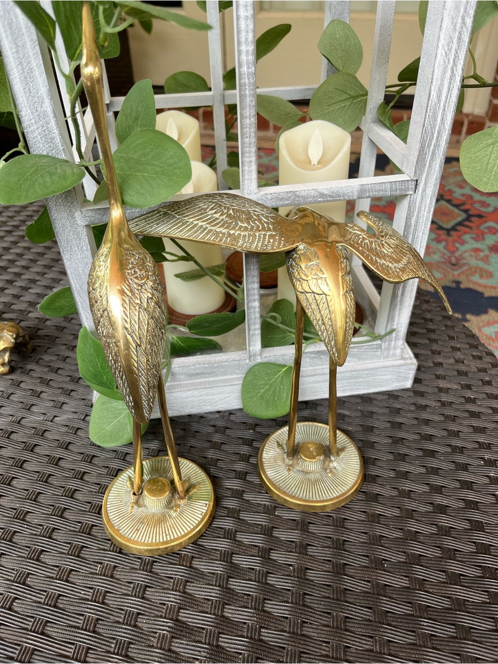 Vintage Brass Crane Bird Figurines - Gold Tone Set of Two - Picture 4 of 8